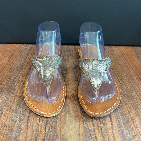 Laidback London Handmade‎ Leather Thong Sandals Beaded Accents Size 37 - Picture 8 of 10